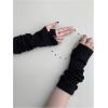 imageOYOANGLE Womens 1 Pair Y2K Goth Arm Warmer Fingerless Knitted Gloves with Thumb HoleBlack