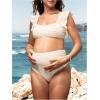 imageOYOANGLE Womens 2 Piece Maternity Bikini Sets Square Neck High Waist Swimsuit Summer Casual Bathing SuitBeige