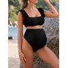 imageOYOANGLE Womens 2 Piece Maternity Bikini Sets Square Neck High Waist Swimsuit Summer Casual Bathing SuitBlack