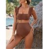 imageOYOANGLE Womens 2 Piece Maternity Bikini Sets Square Neck High Waist Swimsuit Summer Casual Bathing SuitBrown