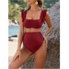 imageOYOANGLE Womens 2 Piece Maternity Bikini Sets Square Neck High Waist Swimsuit Summer Casual Bathing SuitBurgundy