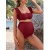 imageOYOANGLE Womens 2 Piece Maternity Bikini Sets Square Neck High Waist Swimsuit Summer Casual Bathing SuitBurgundy