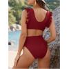 imageOYOANGLE Womens 2 Piece Maternity Bikini Sets Square Neck High Waist Swimsuit Summer Casual Bathing SuitBurgundy