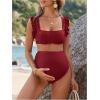 imageOYOANGLE Womens 2 Piece Maternity Bikini Sets Square Neck High Waist Swimsuit Summer Casual Bathing SuitBurgundy