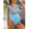 imageOYOANGLE Womens 2 Piece Maternity Bikini Sets Square Neck High Waist Swimsuit Summer Casual Bathing SuitLight Blue