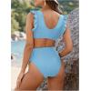 imageOYOANGLE Womens 2 Piece Maternity Bikini Sets Square Neck High Waist Swimsuit Summer Casual Bathing SuitLight Blue