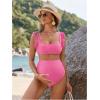 imageOYOANGLE Womens 2 Piece Maternity Bikini Sets Square Neck High Waist Swimsuit Summer Casual Bathing SuitPink