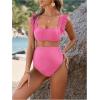 imageOYOANGLE Womens 2 Piece Maternity Bikini Sets Square Neck High Waist Swimsuit Summer Casual Bathing SuitPink