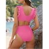 imageOYOANGLE Womens 2 Piece Maternity Bikini Sets Square Neck High Waist Swimsuit Summer Casual Bathing SuitPink
