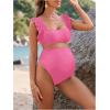 imageOYOANGLE Womens 2 Piece Maternity Bikini Sets Square Neck High Waist Swimsuit Summer Casual Bathing SuitPink