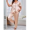 imageOYOANGLE Womens 2 Piece Plus Size Heart Printed Silk Satin Pajama Set Short Sleeve Shirt and Pants Lounge SetsApricot Graphic