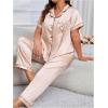 imageOYOANGLE Womens 2 Piece Plus Size Heart Printed Silk Satin Pajama Set Short Sleeve Shirt and Pants Lounge SetsApricot Graphic