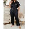 imageOYOANGLE Womens 2 Piece Plus Size Heart Printed Silk Satin Pajama Set Short Sleeve Shirt and Pants Lounge SetsBlack