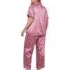imageOYOANGLE Womens 2 Piece Plus Size Heart Printed Silk Satin Pajama Set Short Sleeve Shirt and Pants Lounge SetsDusty Pink