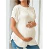 imageOYOANGLE Womens Casual Maternity TShirt Textured Short Sleeve Crew Neck Loose Tunic Top Pregnancy Blouse TeeApricot