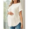 imageOYOANGLE Womens Casual Maternity TShirt Textured Short Sleeve Crew Neck Loose Tunic Top Pregnancy Blouse TeeApricot