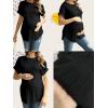 imageOYOANGLE Womens Casual Maternity TShirt Textured Short Sleeve Crew Neck Loose Tunic Top Pregnancy Blouse TeeBlack