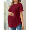 imageOYOANGLE Womens Casual Maternity TShirt Textured Short Sleeve Crew Neck Loose Tunic Top Pregnancy Blouse TeeBurgundy