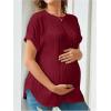 imageOYOANGLE Womens Casual Maternity TShirt Textured Short Sleeve Crew Neck Loose Tunic Top Pregnancy Blouse TeeBurgundy