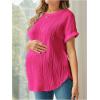 imageOYOANGLE Womens Casual Maternity TShirt Textured Short Sleeve Crew Neck Loose Tunic Top Pregnancy Blouse TeeHot Pink