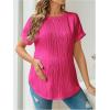 imageOYOANGLE Womens Casual Maternity TShirt Textured Short Sleeve Crew Neck Loose Tunic Top Pregnancy Blouse TeeHot Pink