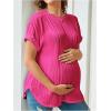 imageOYOANGLE Womens Casual Maternity TShirt Textured Short Sleeve Crew Neck Loose Tunic Top Pregnancy Blouse TeeHot Pink