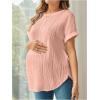 imageOYOANGLE Womens Casual Maternity TShirt Textured Short Sleeve Crew Neck Loose Tunic Top Pregnancy Blouse TeePink