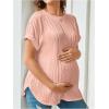 imageOYOANGLE Womens Casual Maternity TShirt Textured Short Sleeve Crew Neck Loose Tunic Top Pregnancy Blouse TeePink