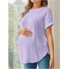 imageOYOANGLE Womens Casual Maternity TShirt Textured Short Sleeve Crew Neck Loose Tunic Top Pregnancy Blouse TeePurple
