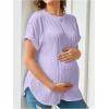 imageOYOANGLE Womens Casual Maternity TShirt Textured Short Sleeve Crew Neck Loose Tunic Top Pregnancy Blouse TeePurple