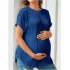 imageOYOANGLE Womens Casual Maternity TShirt Textured Short Sleeve Crew Neck Loose Tunic Top Pregnancy Blouse TeeRoyal Blue