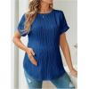 imageOYOANGLE Womens Casual Maternity TShirt Textured Short Sleeve Crew Neck Loose Tunic Top Pregnancy Blouse TeeRoyal Blue