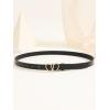 imageOYOANGLE Womens Double Heart Leather Belt Buckle Adjustable Skinny Belts Thin Belt for Jeans DressBlack