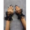 imageOYOANGLE Womens Floral Lace Bow Front Short Wrist Cuff Wedding Wrist Length Bridal Prom GlovesBlack