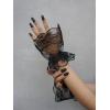 imageOYOANGLE Womens Floral Lace Bow Front Short Wrist Cuff Wedding Wrist Length Bridal Prom GlovesBlack Solid