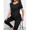 imageOYOANGLE Womens Maternity 2 Piece Outfits Drawstring Ruched Short Sleeve Ribbed Tee Top ampamp Leggings Pregnancy Lounge SetBlack