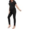 imageOYOANGLE Womens Maternity 2 Piece Outfits Drawstring Ruched Short Sleeve Ribbed Tee Top ampamp Leggings Pregnancy Lounge SetBlack