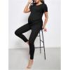imageOYOANGLE Womens Maternity 2 Piece Outfits Drawstring Ruched Short Sleeve Ribbed Tee Top ampamp Leggings Pregnancy Lounge SetBlack