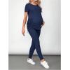 imageOYOANGLE Womens Maternity 2 Piece Outfits Drawstring Ruched Short Sleeve Ribbed Tee Top ampamp Leggings Pregnancy Lounge SetDeep Blue