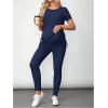 imageOYOANGLE Womens Maternity 2 Piece Outfits Drawstring Ruched Short Sleeve Ribbed Tee Top ampamp Leggings Pregnancy Lounge SetDeep Blue