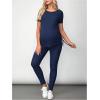 imageOYOANGLE Womens Maternity 2 Piece Outfits Drawstring Ruched Short Sleeve Ribbed Tee Top ampamp Leggings Pregnancy Lounge SetDeep Blue
