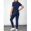 imageOYOANGLE Womens Maternity 2 Piece Outfits Drawstring Ruched Short Sleeve Ribbed Tee Top ampamp Leggings Pregnancy Lounge SetDeep Blue
