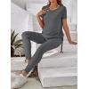 imageOYOANGLE Womens Maternity 2 Piece Outfits Drawstring Ruched Short Sleeve Ribbed Tee Top ampamp Leggings Pregnancy Lounge SetGrey Dark