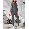 imageOYOANGLE Womens Maternity 2 Piece Outfits Drawstring Ruched Short Sleeve Ribbed Tee Top ampamp Leggings Pregnancy Lounge SetGrey Dark