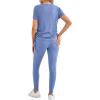 imageOYOANGLE Womens Maternity 2 Piece Outfits Drawstring Ruched Short Sleeve Ribbed Tee Top ampamp Leggings Pregnancy Lounge SetLight Blue
