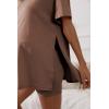 imageOYOANGLE Womens Maternity 2 Piece Outfits Short Sleeve Split Hem Tee Shirt and Shorts SetBrown