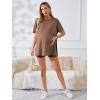 imageOYOANGLE Womens Maternity 2 Piece Outfits Short Sleeve Split Hem Tee Shirt and Shorts SetBrown