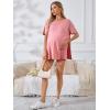 imageOYOANGLE Womens Maternity 2 Piece Outfits Short Sleeve Split Hem Tee Shirt and Shorts SetDusty Pink