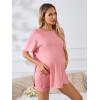 imageOYOANGLE Womens Maternity 2 Piece Outfits Short Sleeve Split Hem Tee Shirt and Shorts SetDusty Pink