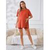 imageOYOANGLE Womens Maternity 2 Piece Outfits Short Sleeve Split Hem Tee Shirt and Shorts SetOrange